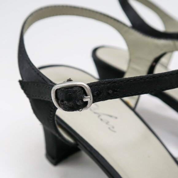 Vintage Y2K Metaphor Black Satin Rhinestone Heels - Picture 8 of 11